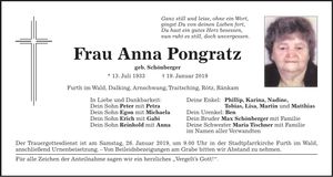 Traueranzeige Anna Pongratz