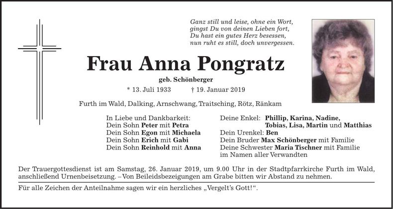 Traueranzeige Anna Pongratz
