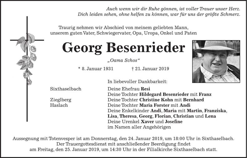 Traueranzeige Georg Besenrieder