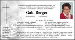 Traueranzeige Gabi Berger