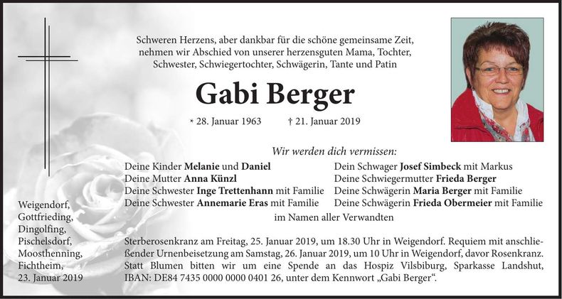 Traueranzeige Gabi Berger
