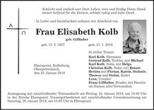 Traueranzeige Elisabeth Kolb
