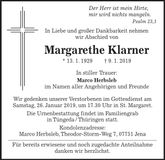 Traueranzeige Margarethe Klarner
