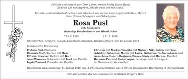 Traueranzeige Rosa Pusl