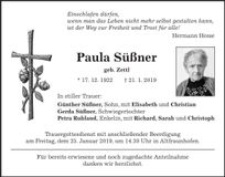 Traueranzeige Paula Süßner