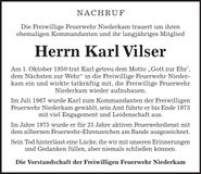 Traueranzeige Karl Vilser