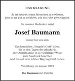 Traueranzeige Josef Baumann