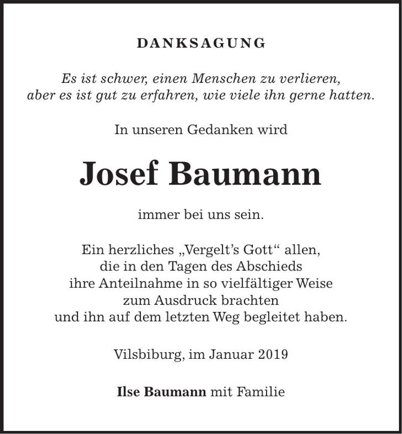 Traueranzeige Josef Baumann