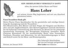 Traueranzeige Hans Loher