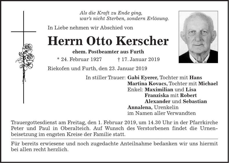 Traueranzeige Otto Kerscher