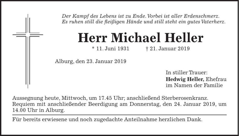 Traueranzeige Michael Heller