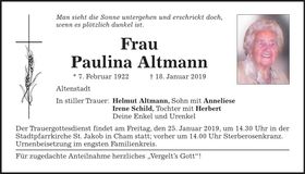 Traueranzeige Paulina Altmann