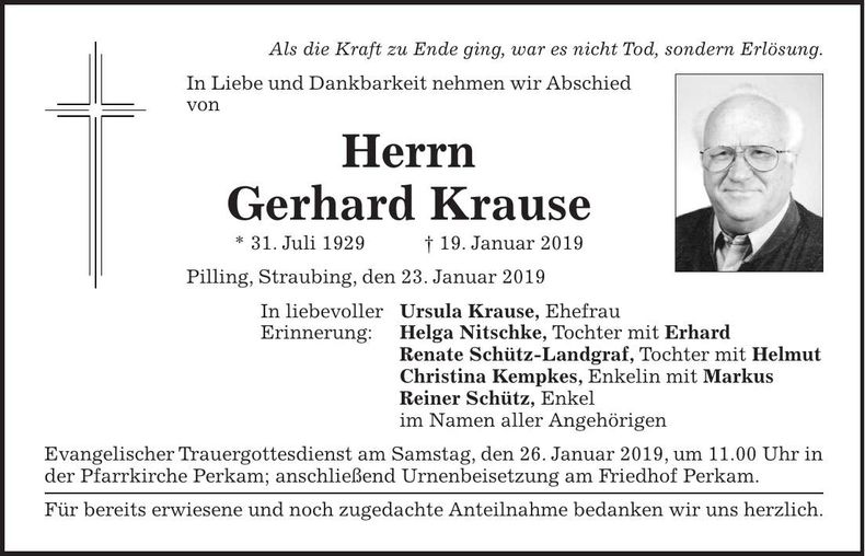 Traueranzeige Gerhard Krause