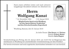 Traueranzeige Wolfgang Kunat