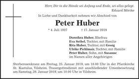 Traueranzeige Peter Huber