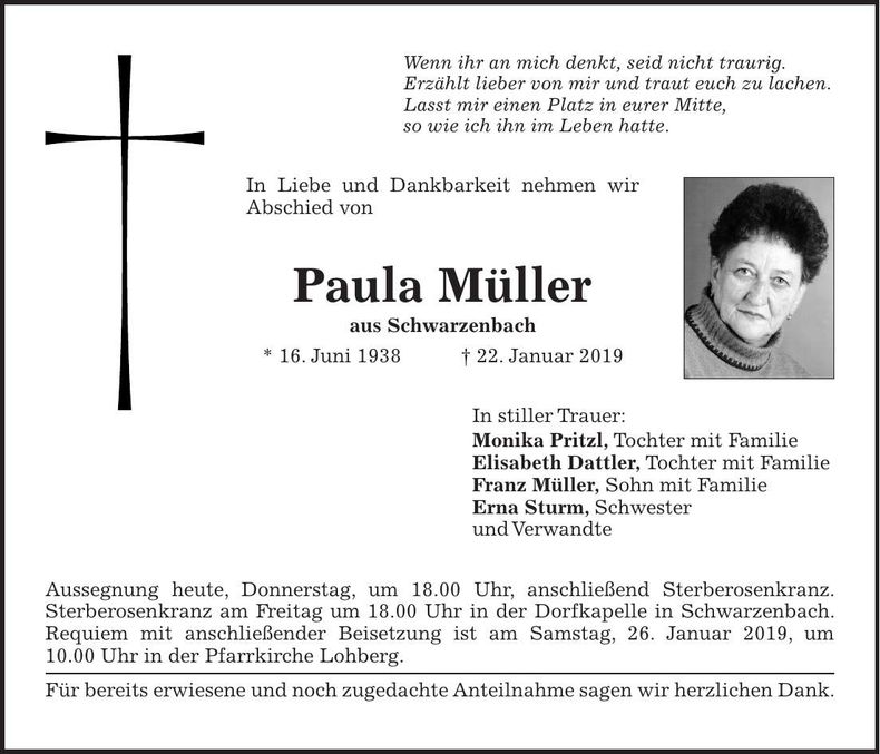 Traueranzeige Paula Müller