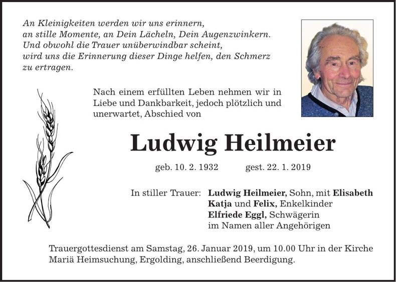 Traueranzeige Ludwig Heilmeier