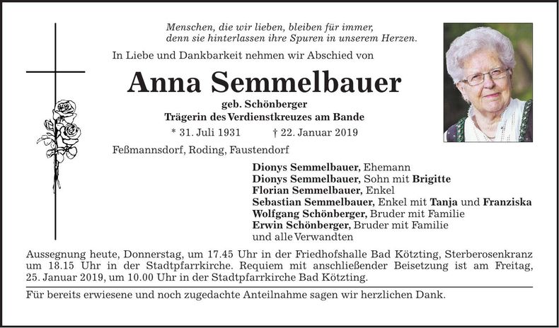 Traueranzeige Anna Semmelbauer