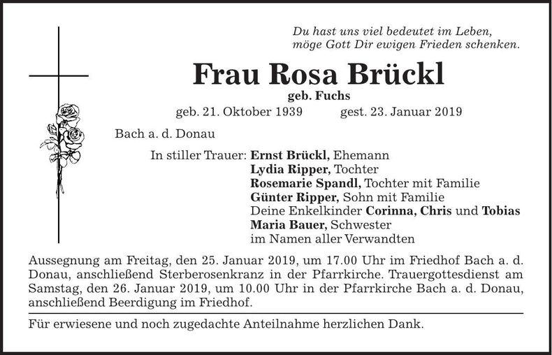 Traueranzeige Rosa Brückl