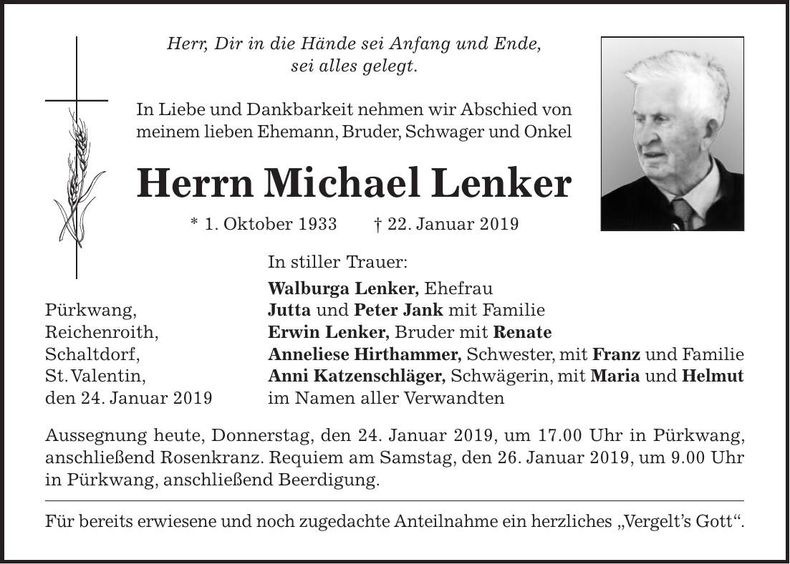 Traueranzeige Michael Lenker