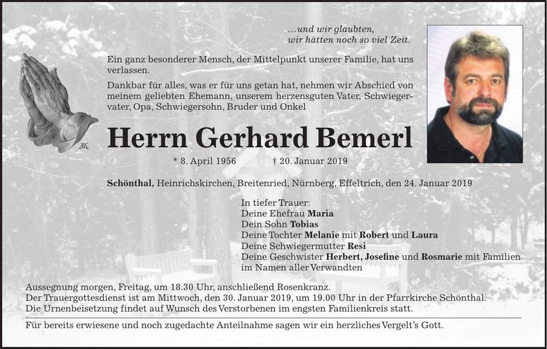 Traueranzeige Gerhard Bemerl