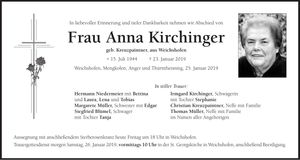 Traueranzeige Anna Kirchinger