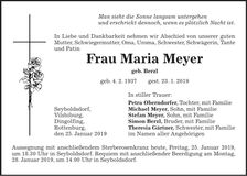 Traueranzeige Maria Meyer