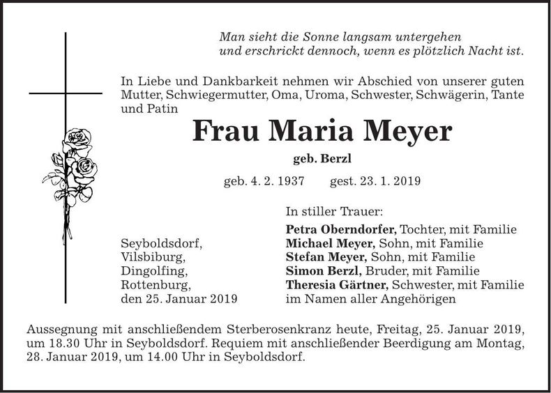 Traueranzeige Maria Meyer