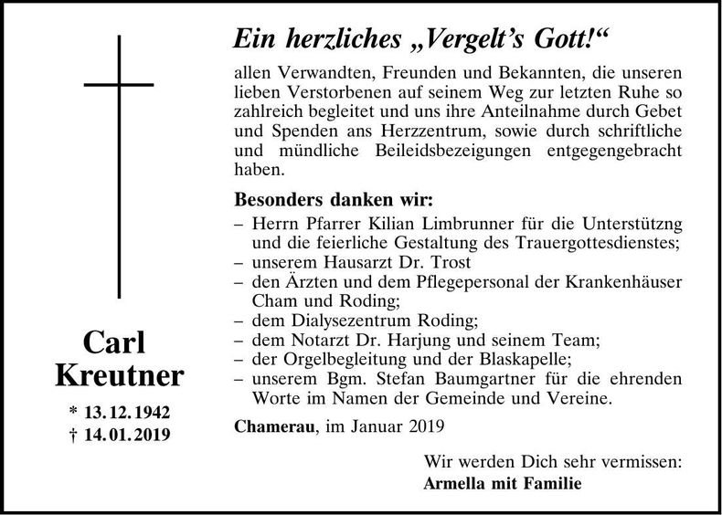 Traueranzeige Carl Kreutner