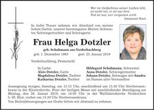 Traueranzeige Helga Dotzler