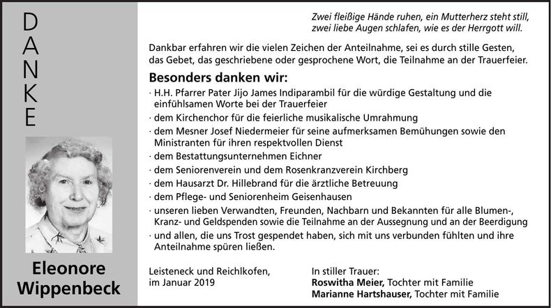 Traueranzeige Eleonore Wippenbeck