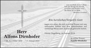 Traueranzeige Alfons Dirnhofer