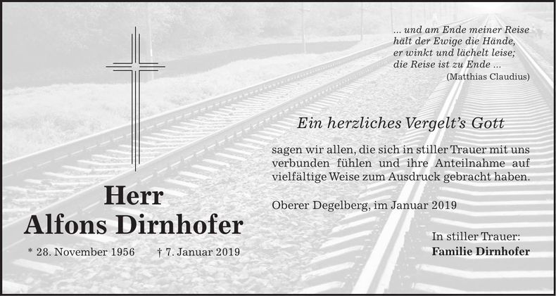 Traueranzeige Alfons Dirnhofer