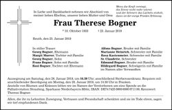 Traueranzeige Therese Bogner