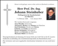 Traueranzeige Prof. Dr.-Ing. Johann Steinhuber