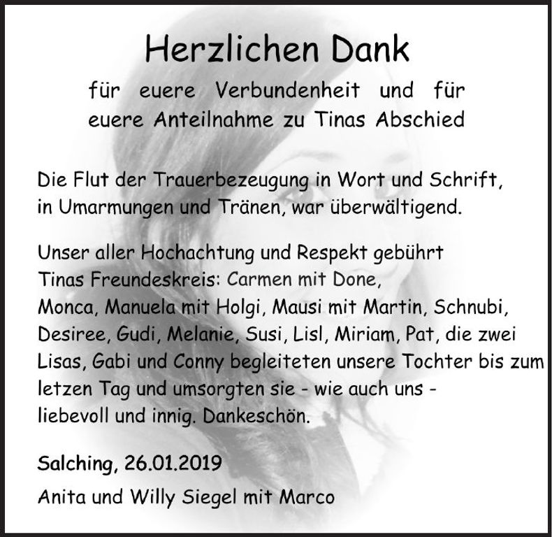 Traueranzeige Tina 
