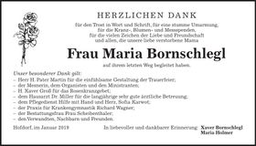 Traueranzeige Maria Bornschlegl