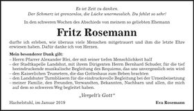 Traueranzeige Fritz Rosemann