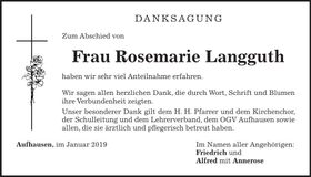 Traueranzeige Rosemarie Langguth