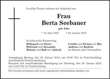 Traueranzeige Berta Seebauer