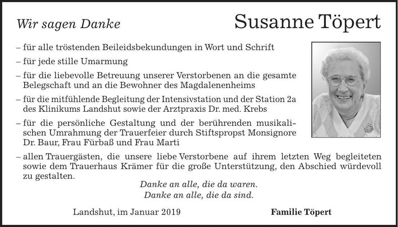 Traueranzeige Susanne Töpert