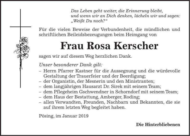 Traueranzeige Rosa Kerscher