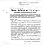 Traueranzeige Sebastian Hollmayer
