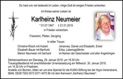 Traueranzeige Karlheinz Neumeier