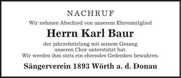 Traueranzeige Karl Baur