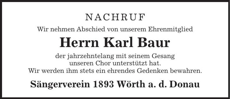 Traueranzeige Karl Baur