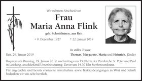 Traueranzeige Maria Anna Flink