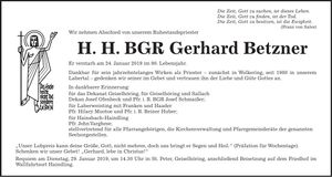 Traueranzeige Gerhard Betzner