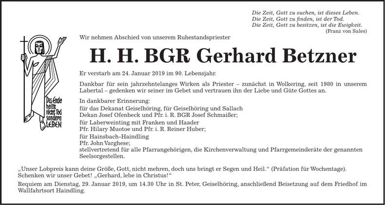 Traueranzeige Gerhard Betzner