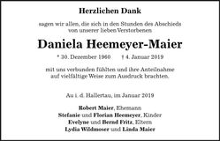 Traueranzeige Daniela Heemeyer-Maier